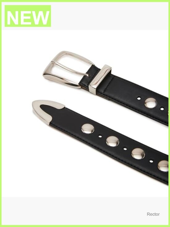 Studded Pant Belt with Silver Buckle - 1.33in Wide main image 6